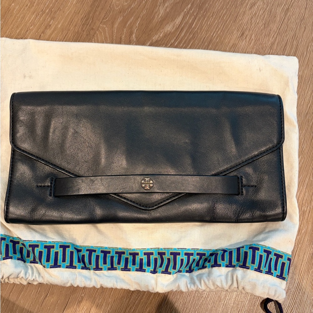 Tory Burch Black Leather Envelope Clutch